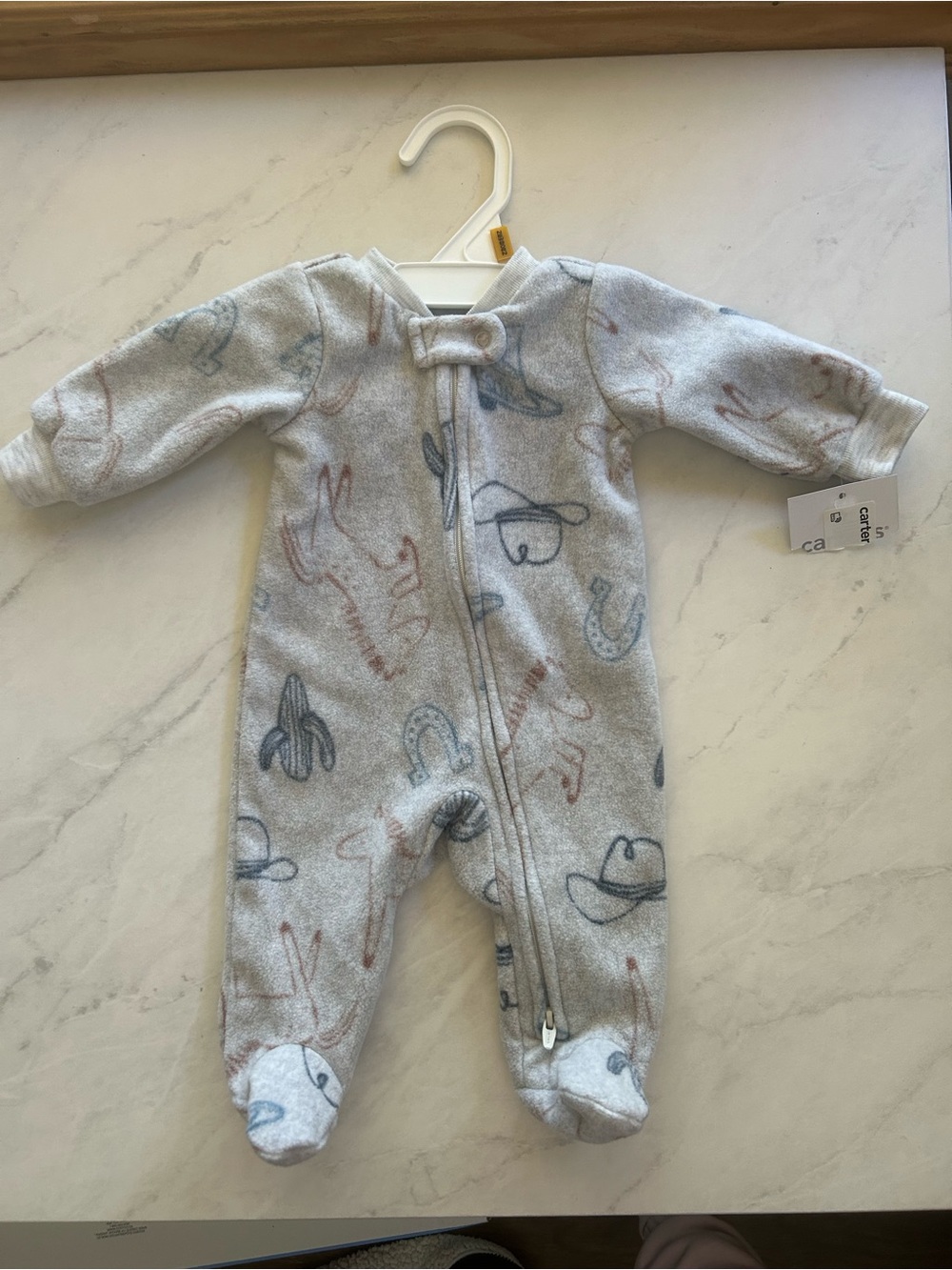 Carter's Grey Western Print Fleece Footed One-Piece